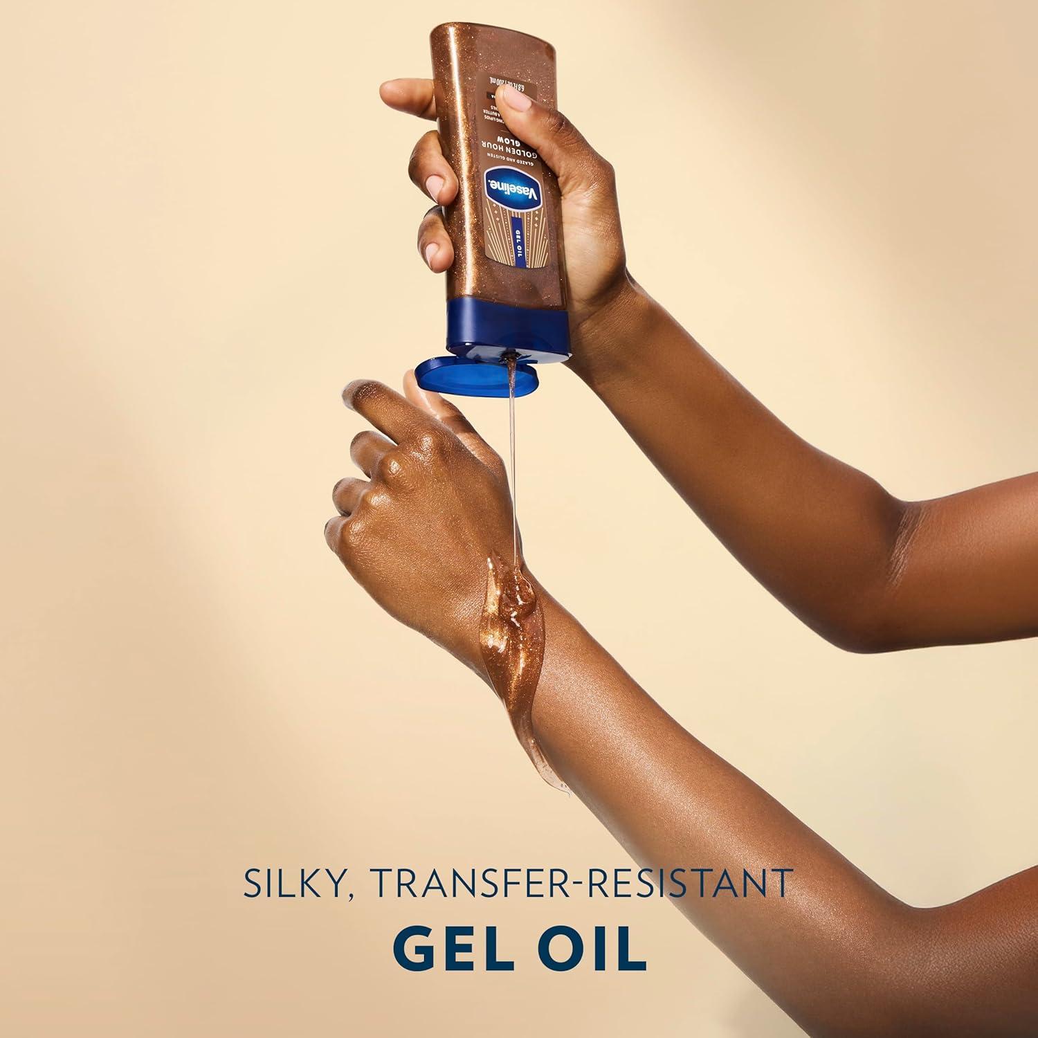 imageVaseline Glazed and Glisten Golden Hour Body Gel Oil Glow Vanilla Cocoa Shimmering with UltraHydrating Lipids and 100 Pure Cocoa Butter 68 Oz