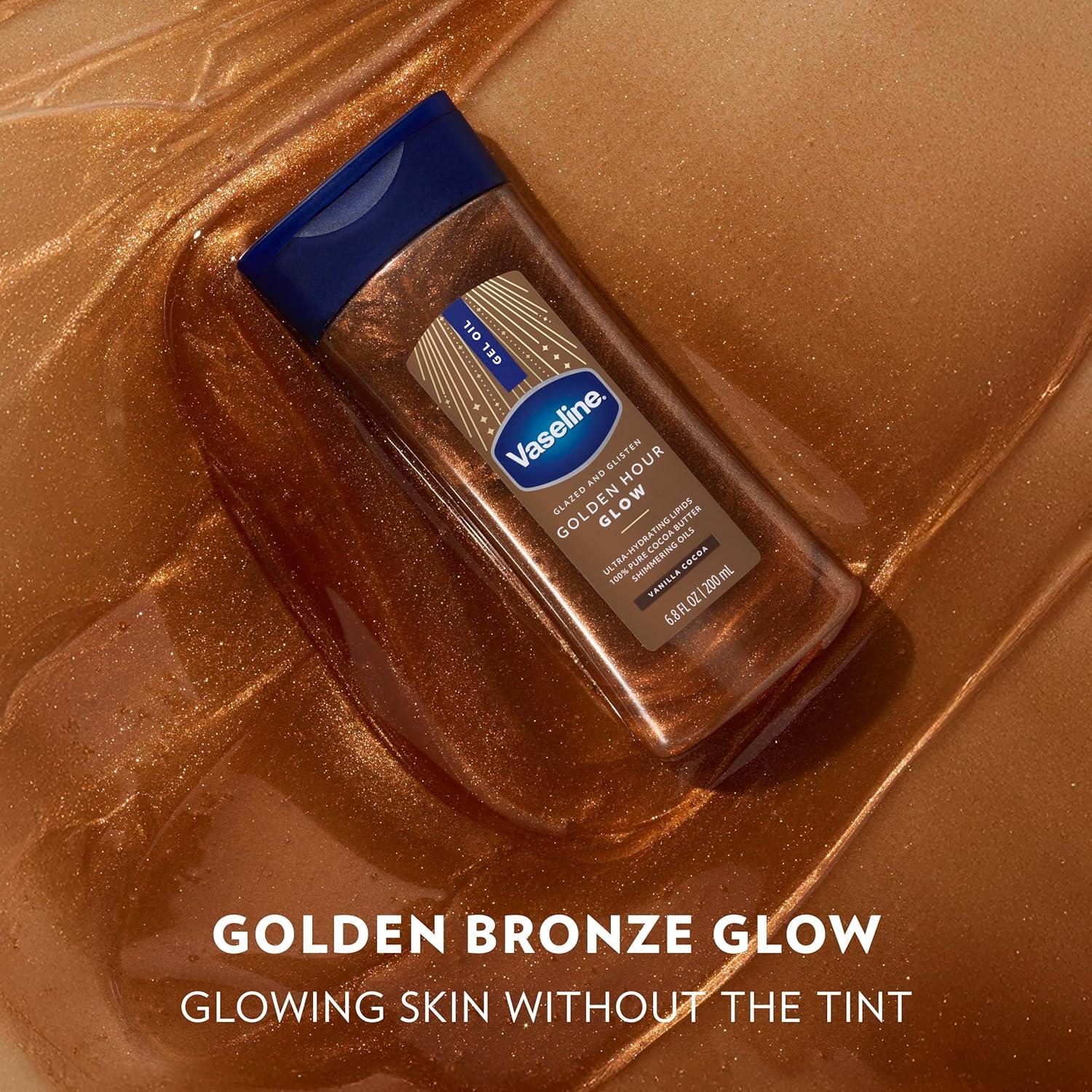 imageVaseline Glazed and Glisten Golden Hour Body Gel Oil Glow Vanilla Cocoa Shimmering with UltraHydrating Lipids and 100 Pure Cocoa Butter 68 Oz