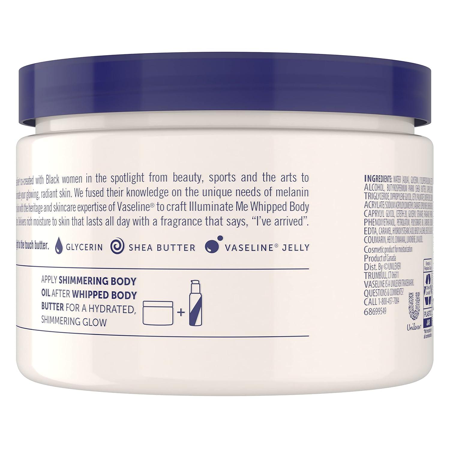 imageVaseline Illuminate Me Shea Butter Whipped Body Butter for Melanin Rich Skin Provides 24 Hour Moisturization for Dry Skin 11 oz11 Fl Oz Pack of 1