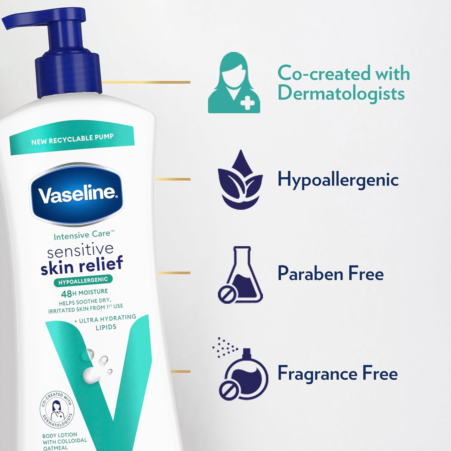imageVaseline Intensive Care Body Lotion 4 Pack Sensitive Skin Relief For Dry Skin With Colloidal Oatmeal and UltraHydrating Lipids 203 oz