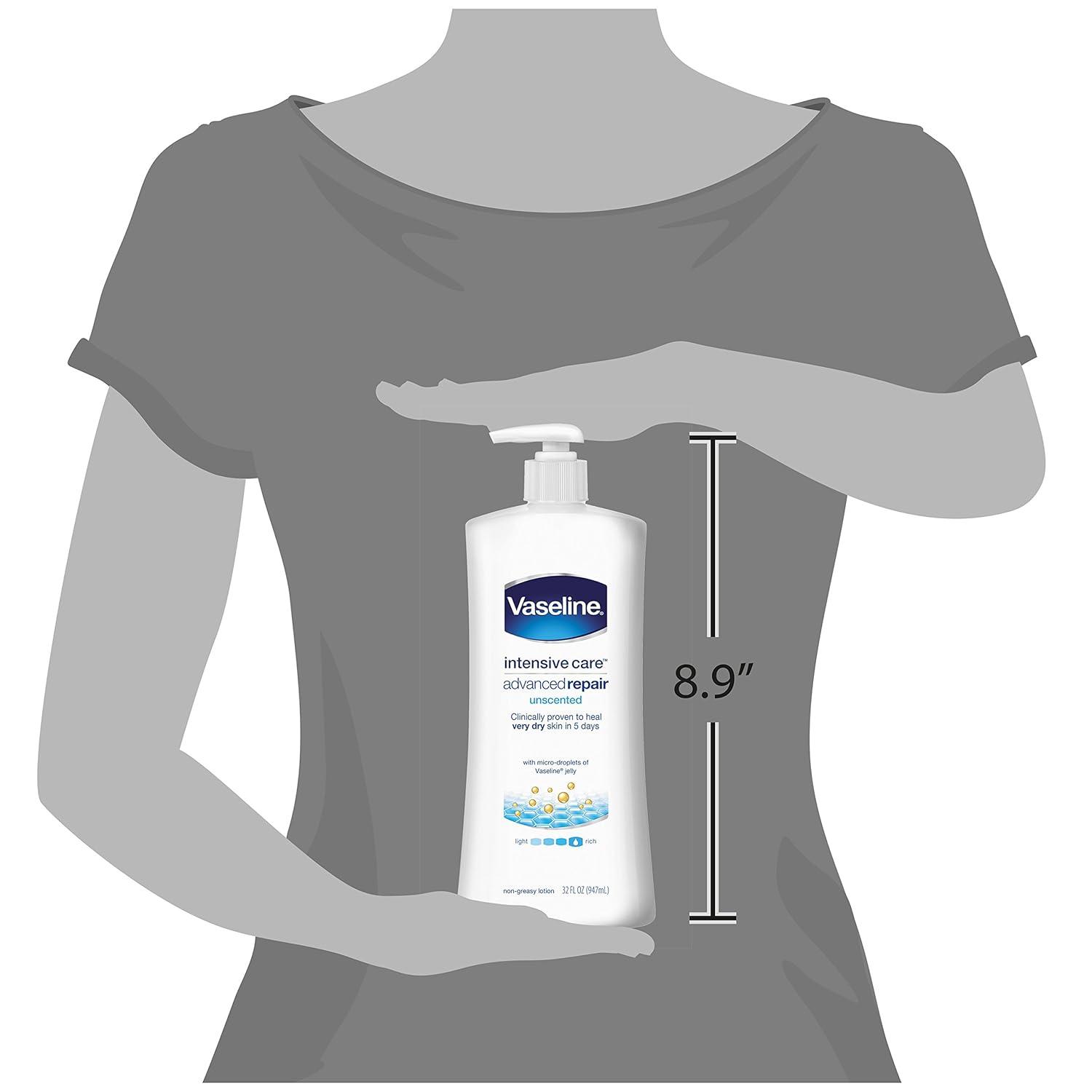 imageVaseline Intensive Care Body Lotion Advanced Repair Unscented for Dry Skin Lotion Made with UltraHydrating Lipids Vaseline Jelly to Repair Extremely Dry Skin 32 Fl oz