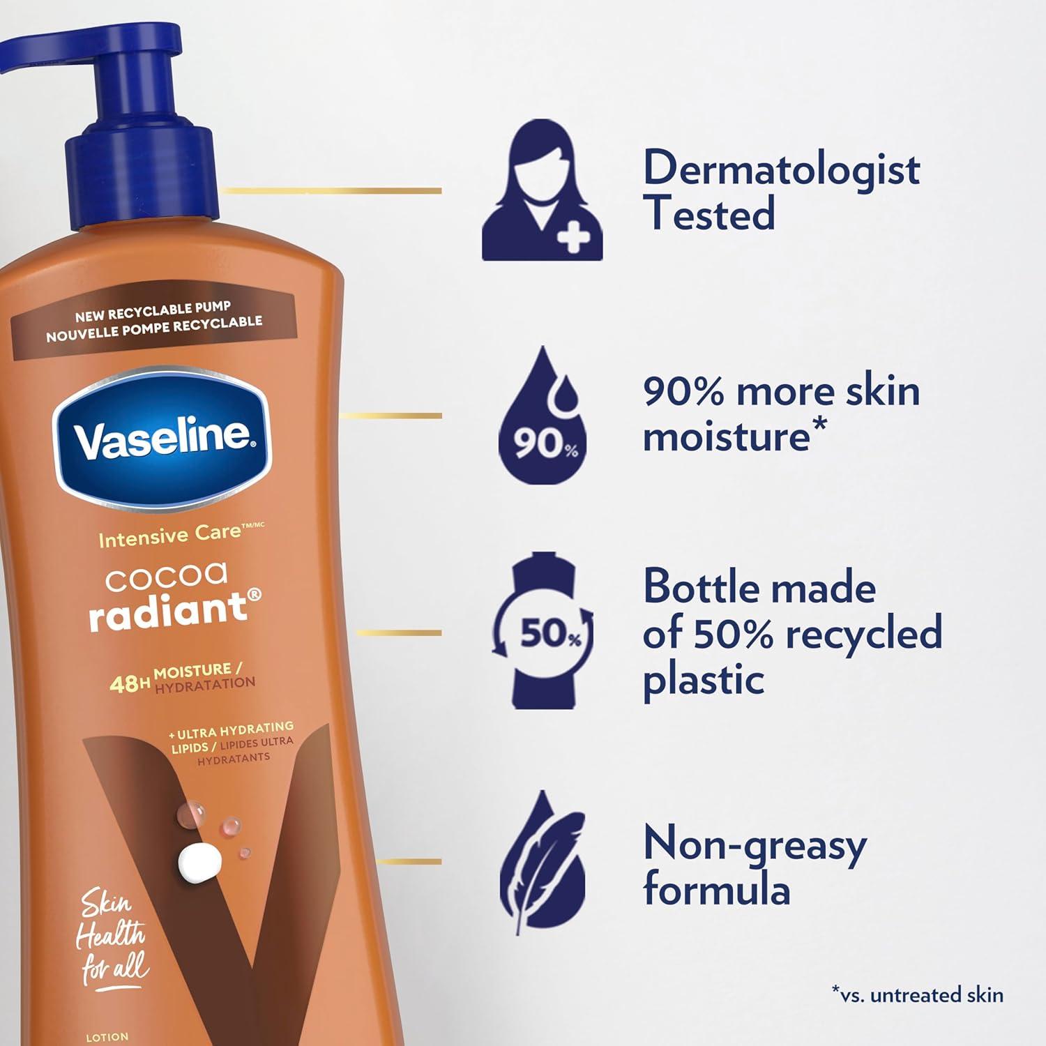 imageVaseline Intensive Care Body Lotion Cocoa Radiant 3 count for Dry Skin Lotion Made with UltraHydrating Lipids and Pure Cocoa Butter for a LongLasting Radiant Glow 203 Oz203 Fl Oz Pack of 3