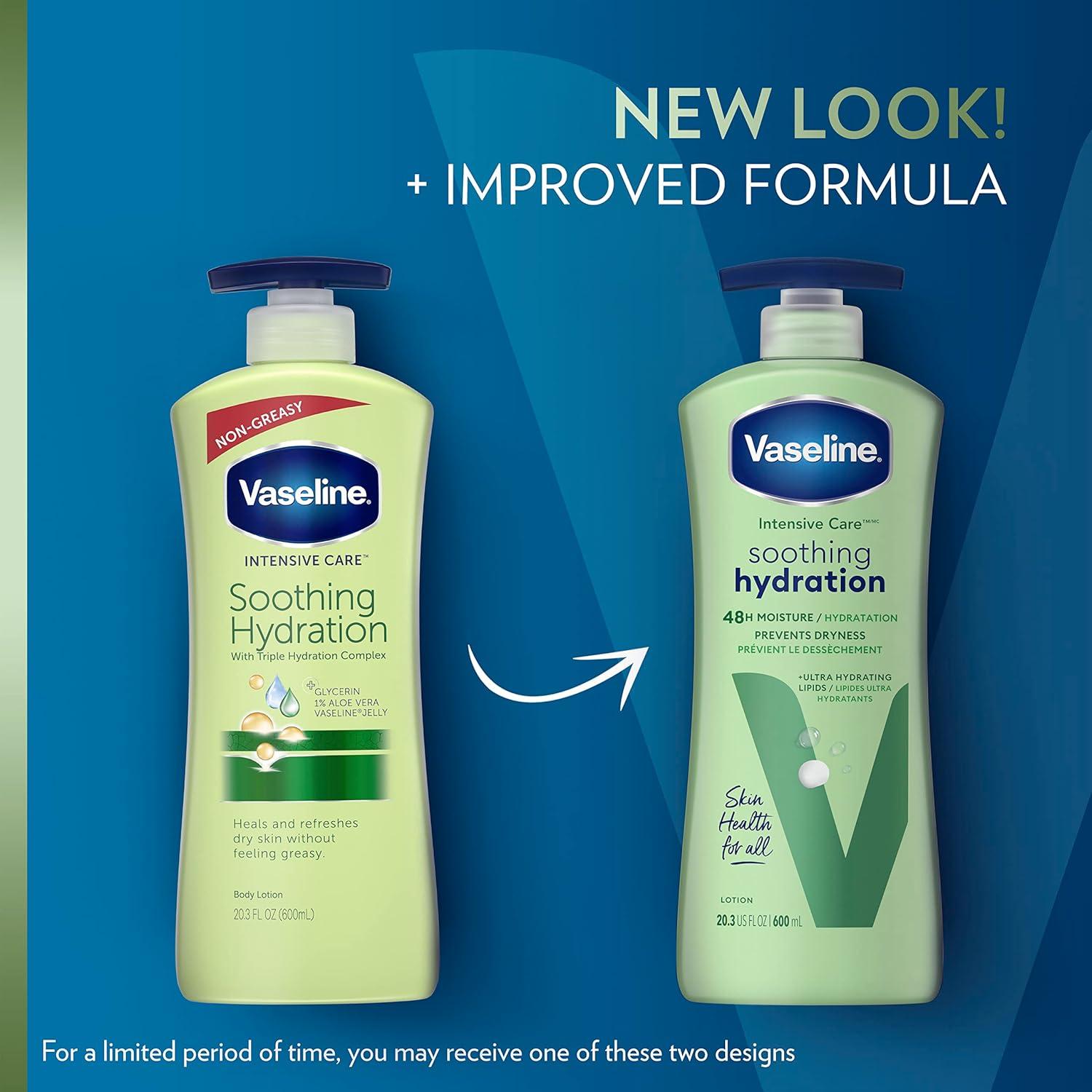 imageVaseline Intensive Care Body Lotion for Dry Skin Soothing Hydration Lotion Made with UltraHydrating Lipids 1 Aloe Vera Extract to Refresh Dehydrated Skin 203 oz Pack of 3 packaging May Vary203 Fl Oz Pack of 4