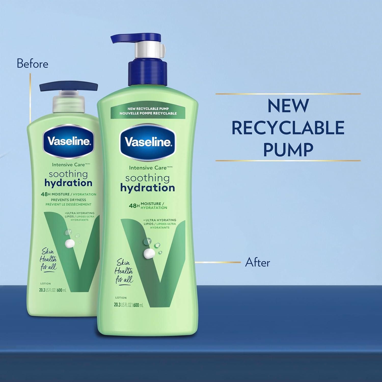 imageVaseline Intensive Care Body Lotion for Dry Skin Soothing Hydration Lotion Made with UltraHydrating Lipids 1 Aloe Vera Extract to Refresh Dehydrated Skin 203 oz Pack of 3 packaging May Vary203 Fl Oz Pack of 3