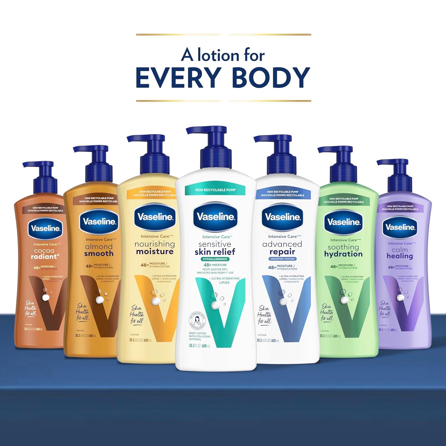imageVaseline Intensive Care Calm Healing Body Lotion 4 Count for Dry Skin Lotion Made with UltraHydrating Lipids and Lavender Extract to Heal and Restore Dry Skin 203 Oz203 Fl Oz Pack of 3