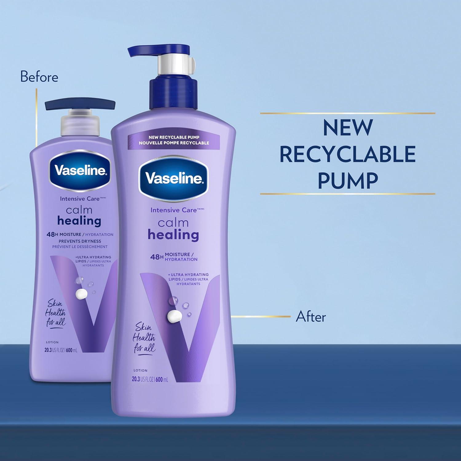 imageVaseline Intensive Care Calm Healing Body Lotion 4 Count for Dry Skin Lotion Made with UltraHydrating Lipids and Lavender Extract to Heal and Restore Dry Skin 203 Oz203 Fl Oz Pack of 3