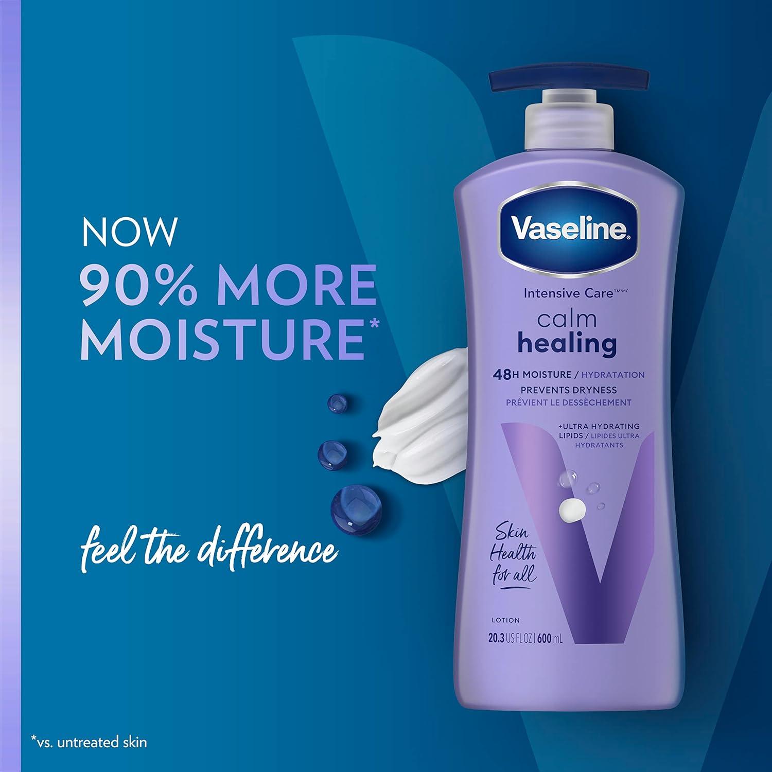 imageVaseline Intensive Care Calm Healing Body Lotion 4 Count for Dry Skin Lotion Made with UltraHydrating Lipids and Lavender Extract to Heal and Restore Dry Skin 203 Oz203 Fl Oz Pack of 4