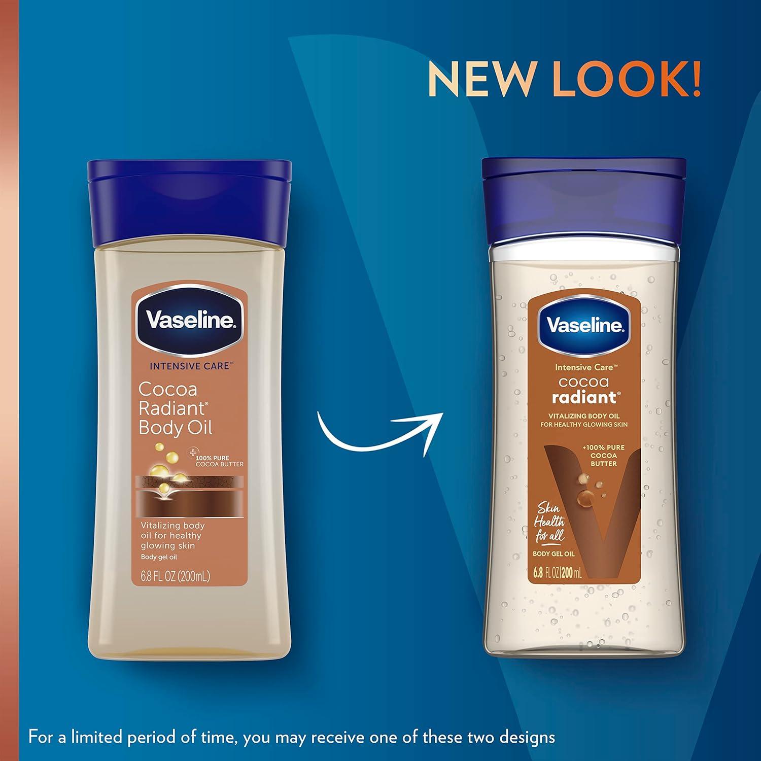 imageVaseline Intensive Care Cocoa Radiant Pack of 3 for Glowing Skin Body Gel Oil Made with Pure Cocoa Butter Replenishing Oils 68 ozFragranced
