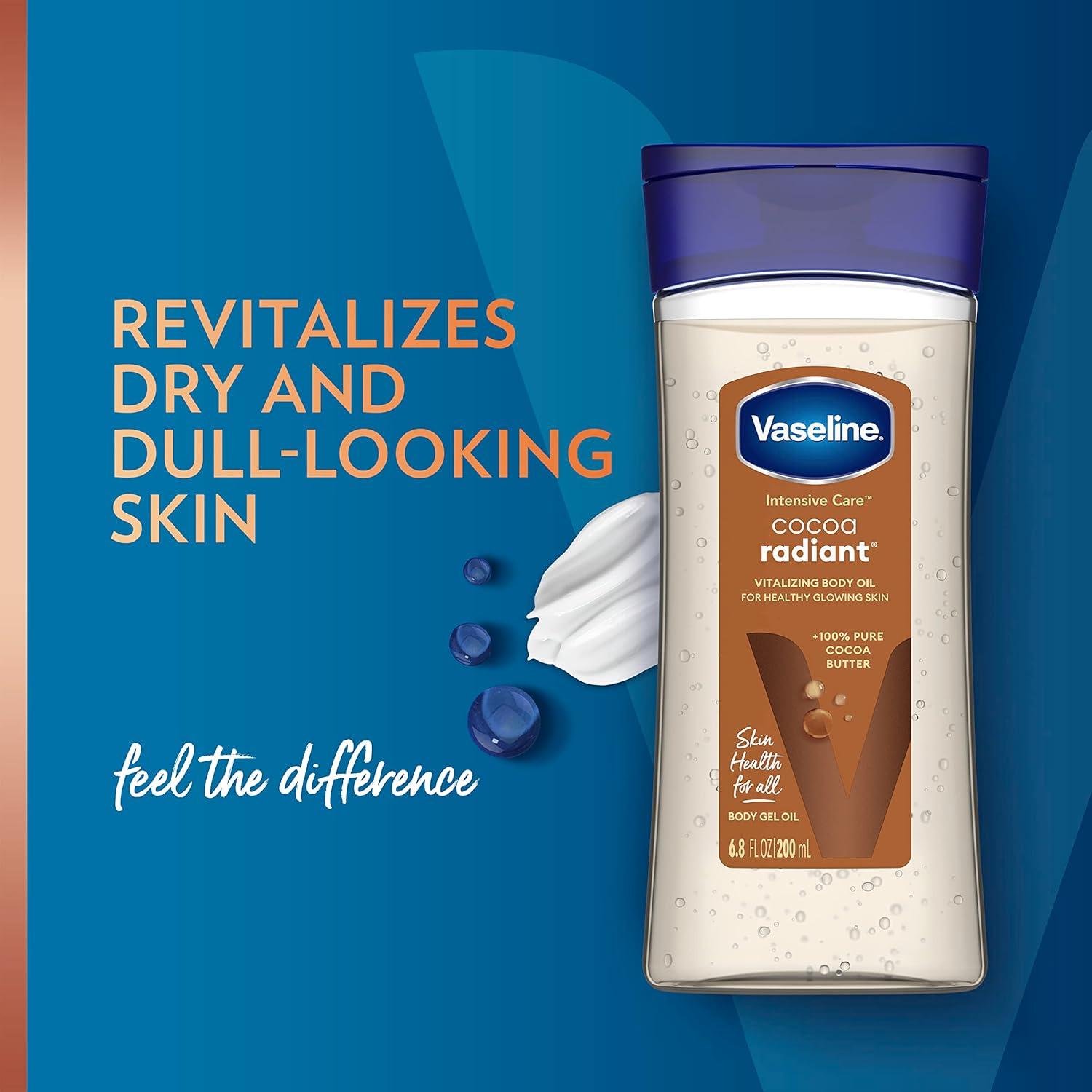 imageVaseline Intensive Care Cocoa Radiant Pack of 3 for Glowing Skin Body Gel Oil Made with Pure Cocoa Butter Replenishing Oils 68 ozFragranced