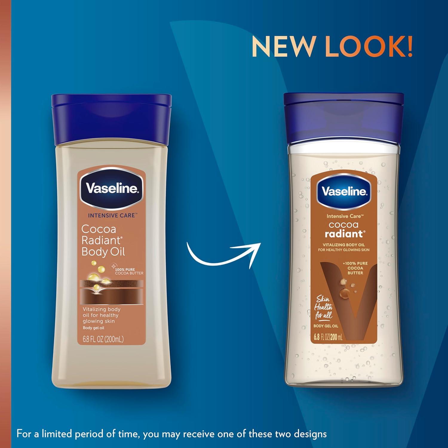 imageVaseline Intensive Care Cocoa Radiant Pack of 3 for Glowing Skin Body Gel Oil Made with Pure Cocoa Butter Replenishing Oils 68 ozFragranced