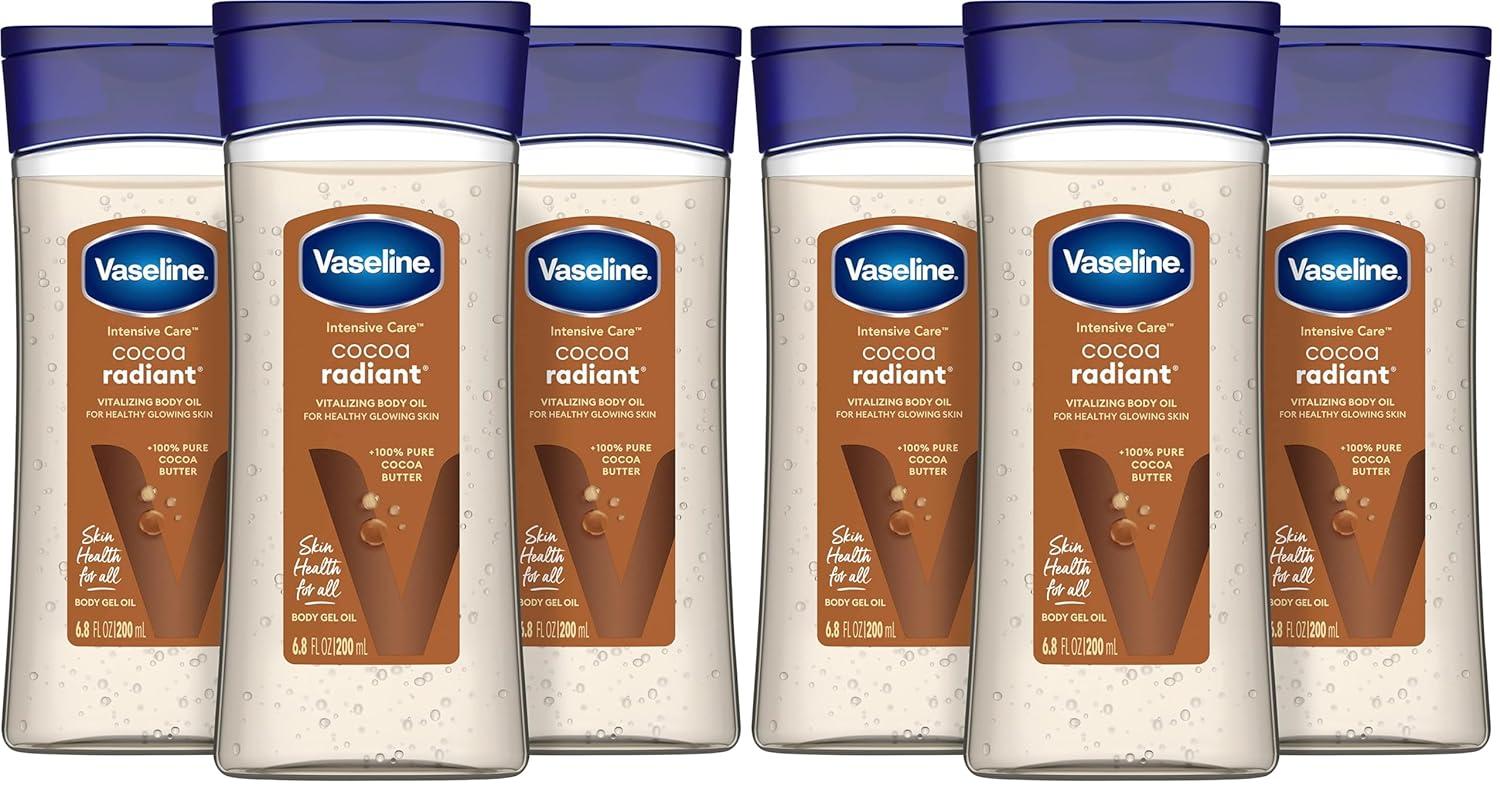 imageVaseline Intensive Care Cocoa Radiant Pack of 3 for Glowing Skin Body Gel Oil Made with Pure Cocoa Butter Replenishing Oils 68 ozFragranced