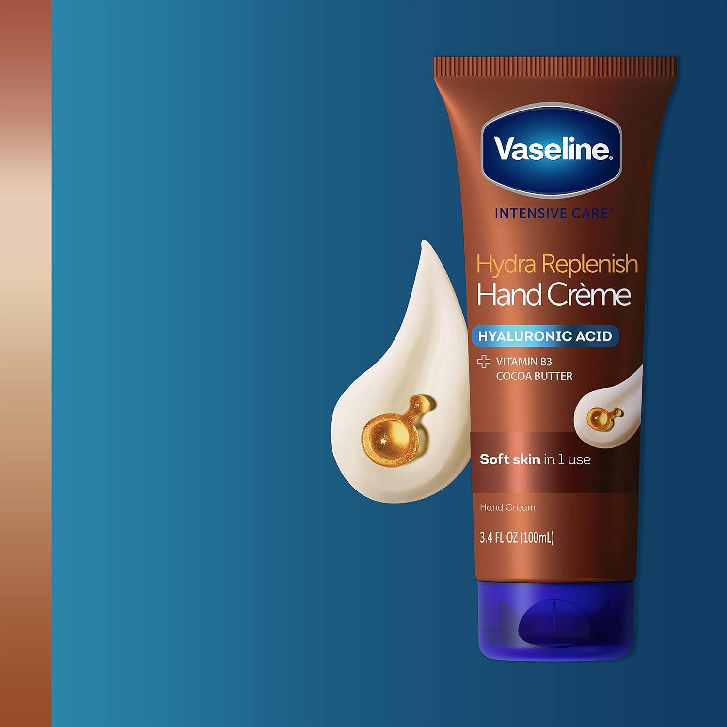 imageVaseline Intensive Care Hand Crme Moisturizer for Dry Hands Hydra Replenish Made with hyaluronic acid vitamin B3 and cocoa butter 34 oz 6 Count