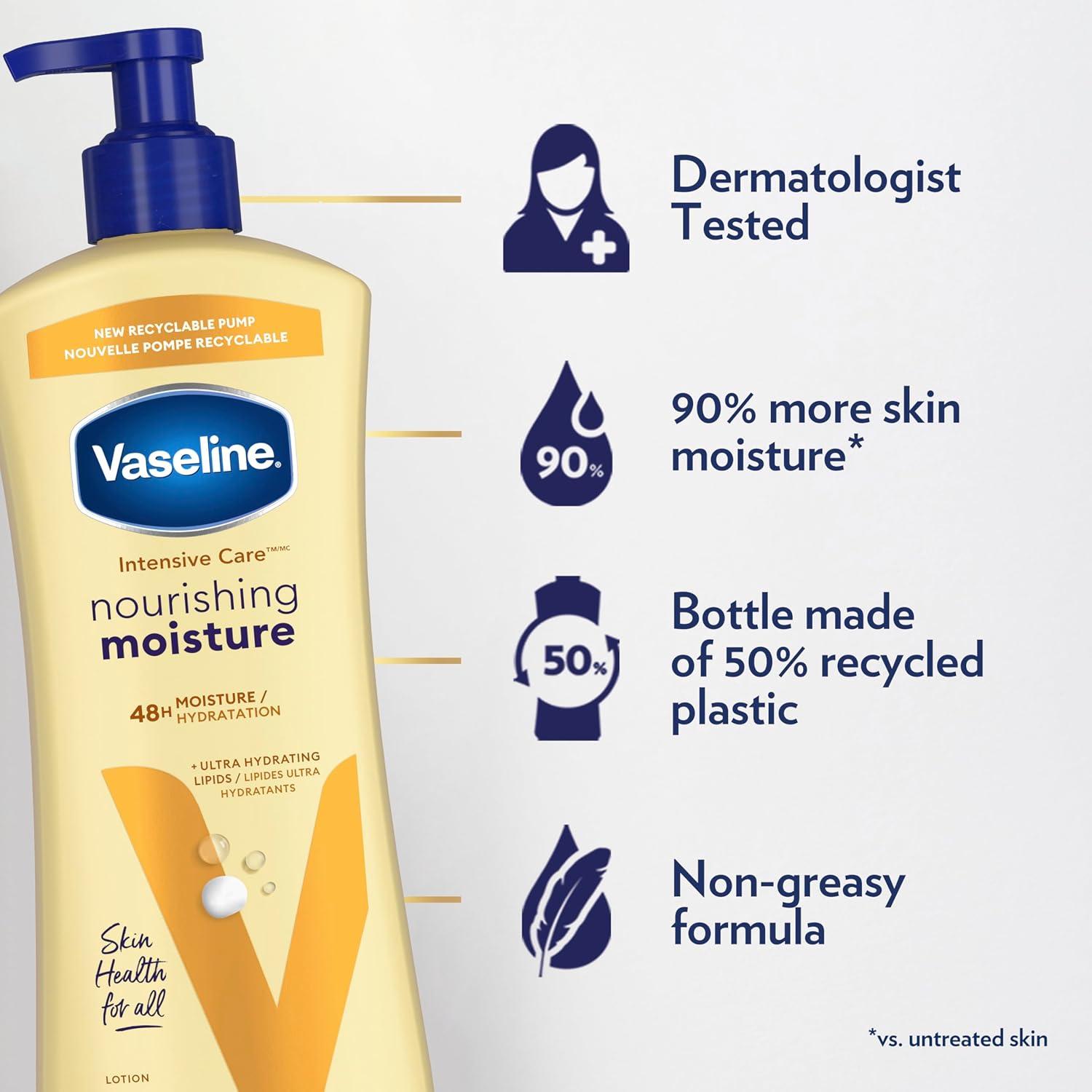 imageVaseline Intensive Care Nourishing Moisture Body Lotion 3 Pk Made with UltraHydrating Lipids Pure Oat Extract for Dry Skin for Nourished HealthyLooking Skin 203 oz203 Fl Oz Pack of 3
