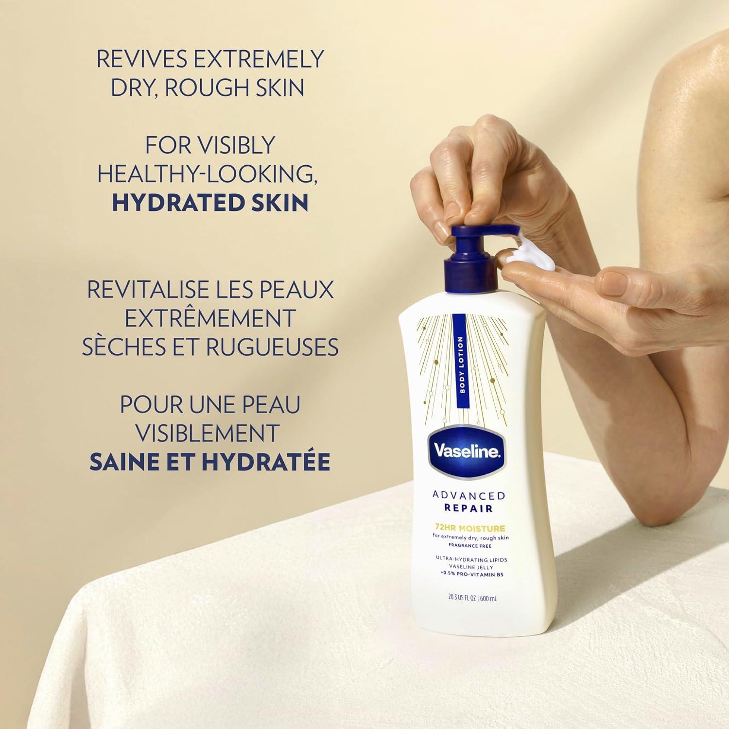 imageVaseline Intensive Care Unscented Advanced Repair Body Lotion UltraHydrating with Lipids for Extremely Dry Skin 203 oz Pack of 3Unscented