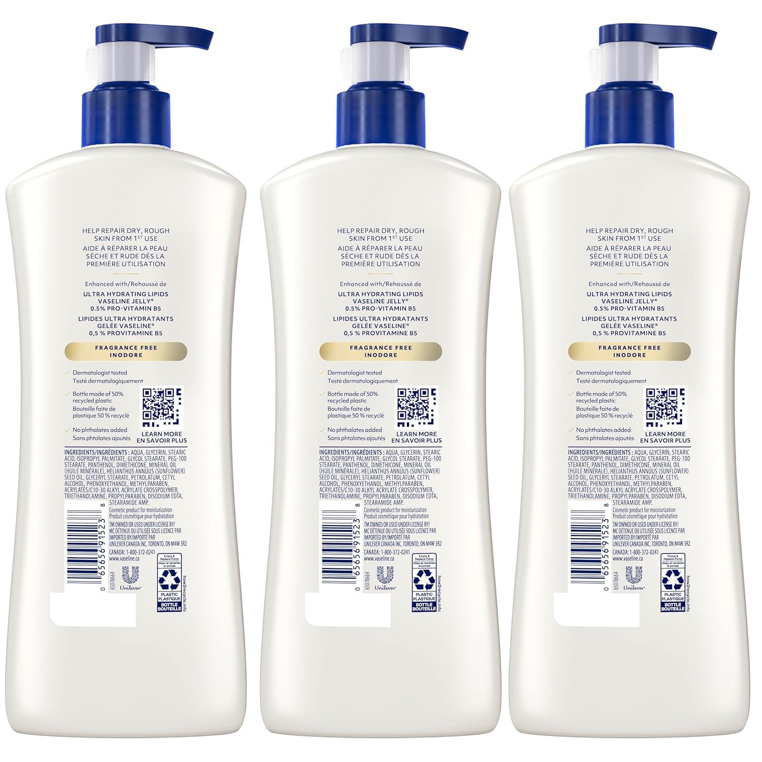 imageVaseline Intensive Care Unscented Advanced Repair Body Lotion UltraHydrating with Lipids for Extremely Dry Skin 203 oz Pack of 3Unscented
