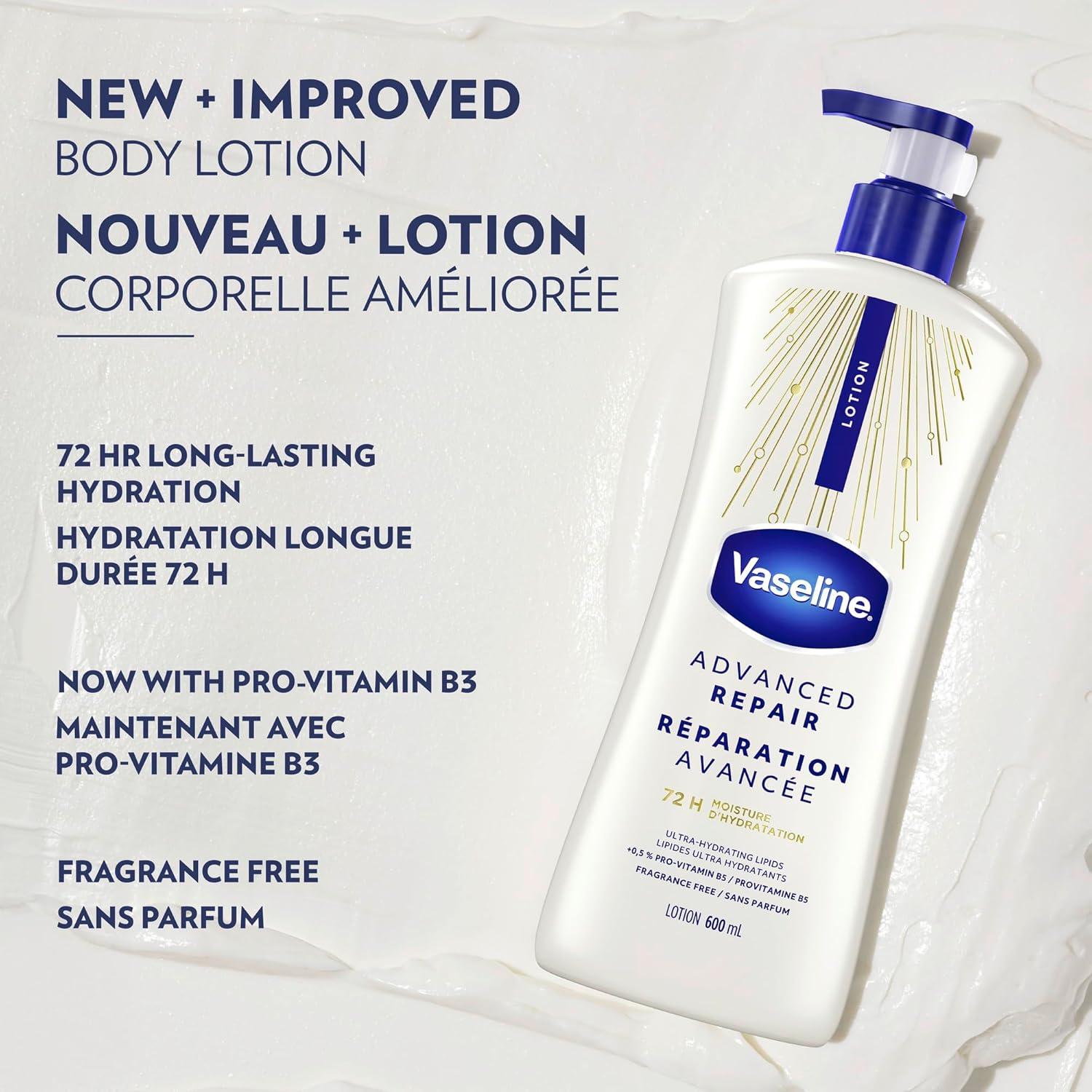 imageVaseline Intensive Care Unscented Advanced Repair Body Lotion UltraHydrating with Lipids for Extremely Dry Skin 203 oz Pack of 3Unscented