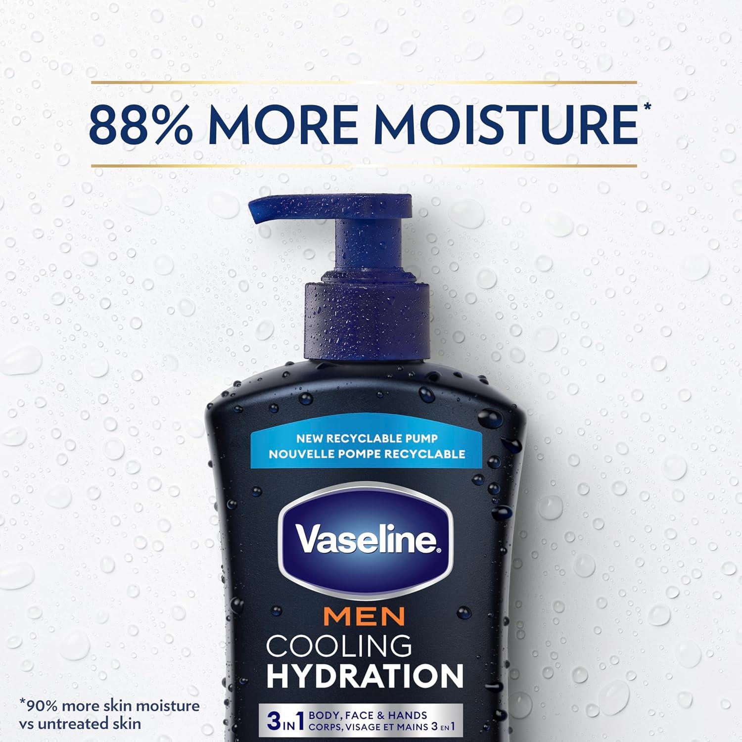 imageVaseline Men Cooling Hydration 3in1 4 Pack for Dry Skin Face Hands amp Body Lotion for Men with Menthol amp UltraHydrating Lipids 203 ozFragranced