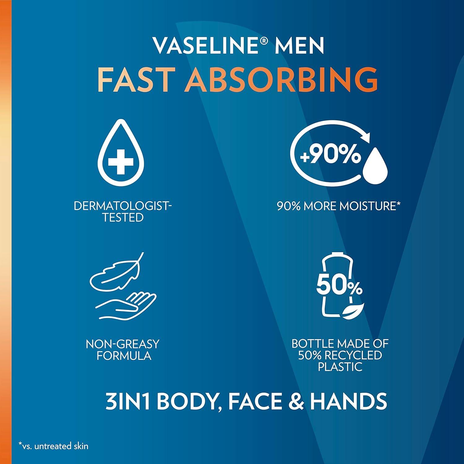 imageVaseline Mens Healing Moisture Hand amp Body Lotion For Dry or Cracked Skin Fast Absorbing NonGreasy Lotion for Men 203 oz Pack of 3203 Fl Oz Pack of 3