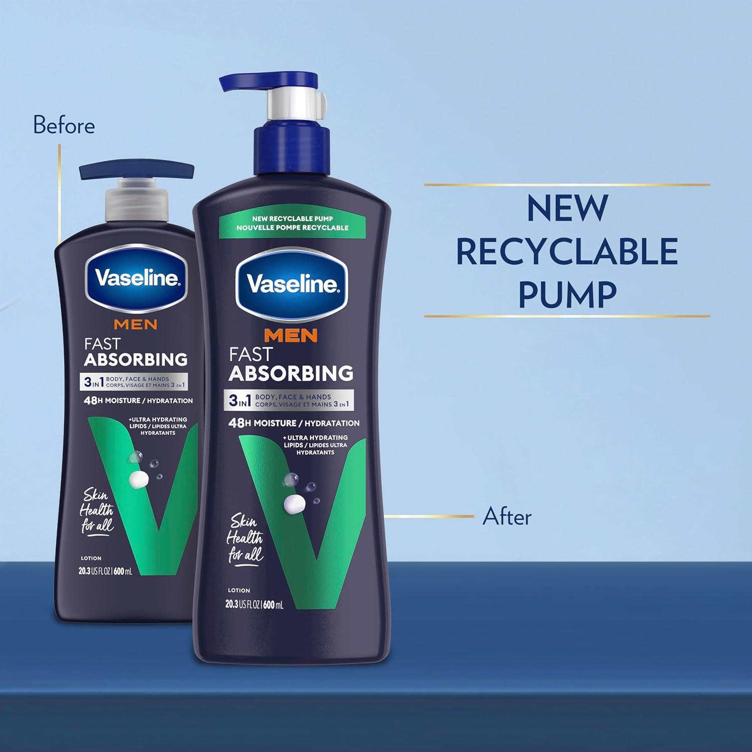 imageVaseline Mens Healing Moisture Hand amp Body Lotion For Dry or Cracked Skin Fast Absorbing NonGreasy Lotion for Men 203 oz Pack of 3203 Fl Oz Pack of 3