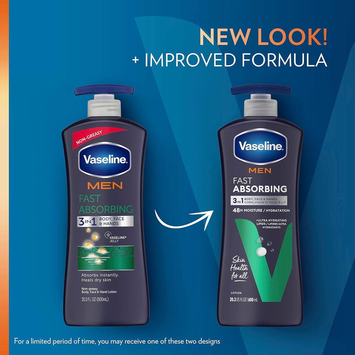 imageVaseline Mens Healing Moisture Hand amp Body Lotion For Dry or Cracked Skin Fast Absorbing NonGreasy Lotion for Men 203 oz Pack of 3203 Fl Oz Pack of 4