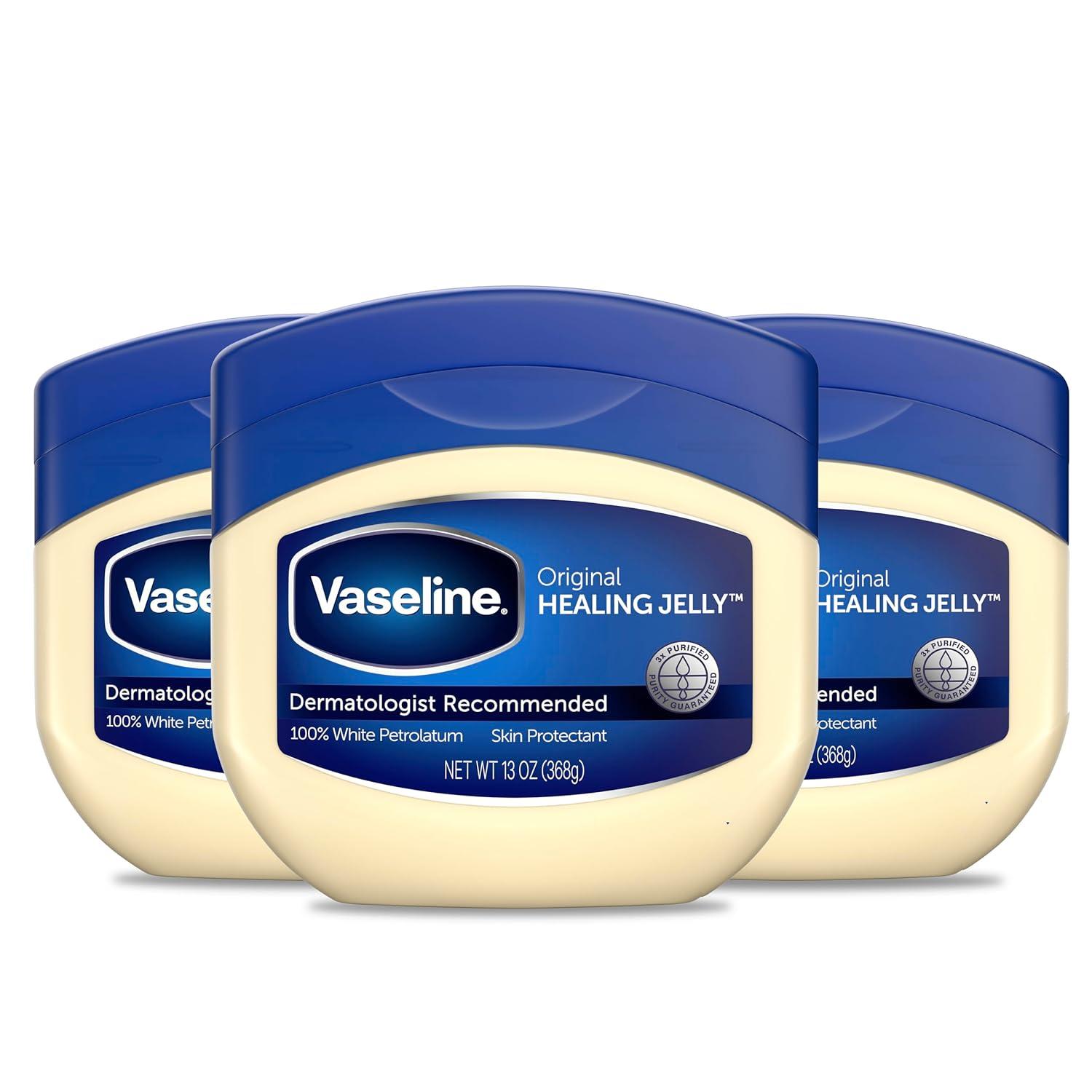 imageVaseline Petroleum Jelly Original 3 Count Provides Dry Skin Relief And Protects Minor Cuts Dermatologist Recommended And Locks In Moisture 13ozUnscented