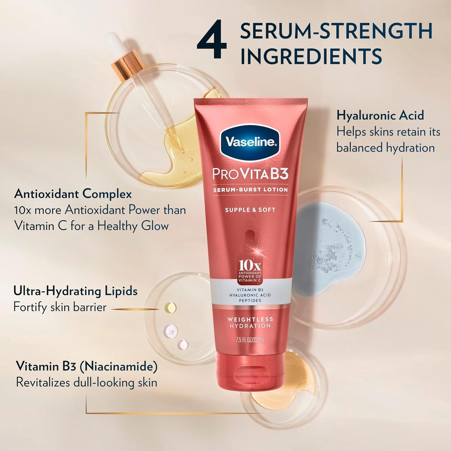 imageVaseline Pro VitaB3 Skin Care Serum Burst for Healthy Glowing Skin Luminous Glow amp Supple amp Soft 10x Antioxidant Power of Vitamin C with Vitamin B3 Hyaluronic Acid 75 fl oz 2PkSupple Soft