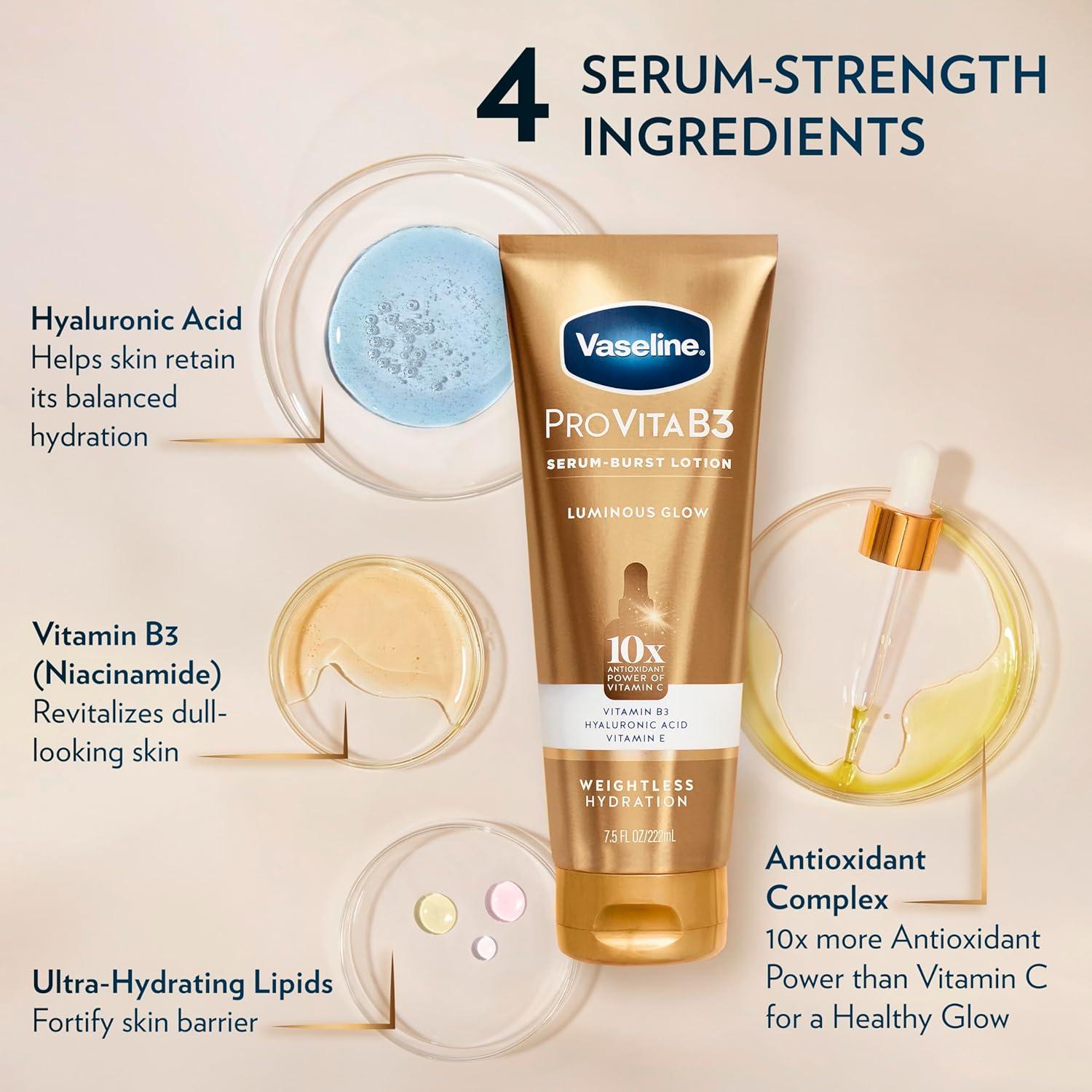 imageVaseline Pro VitaB3 Skin Care Serum Burst for Healthy Glowing Skin Luminous Glow amp Supple amp Soft 10x Antioxidant Power of Vitamin C with Vitamin B3 Hyaluronic Acid 75 fl oz 2PkLuminous Glow