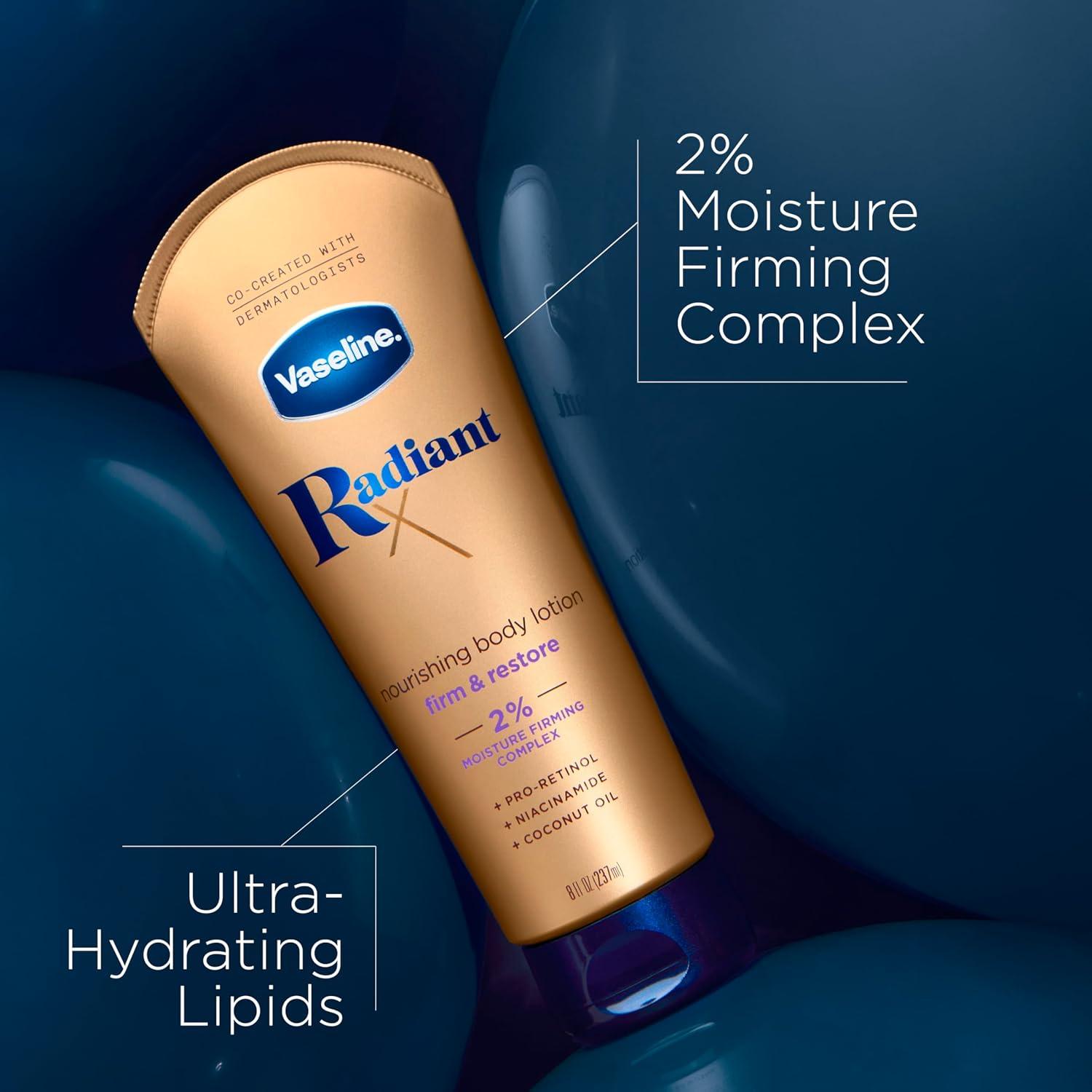 imageVaseline Radiant X Firm amp Restore with ProRetinol Niacinamide amp Coconut Oil Nourishing Body Lotion 8 oz8 Fl Oz Pack of 1