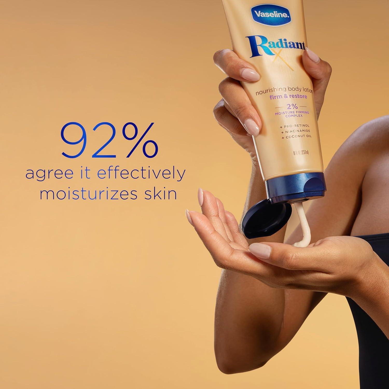 imageVaseline Radiant X Firm amp Restore with ProRetinol Niacinamide amp Coconut Oil Nourishing Body Lotion 8 oz8 Fl Oz Pack of 1