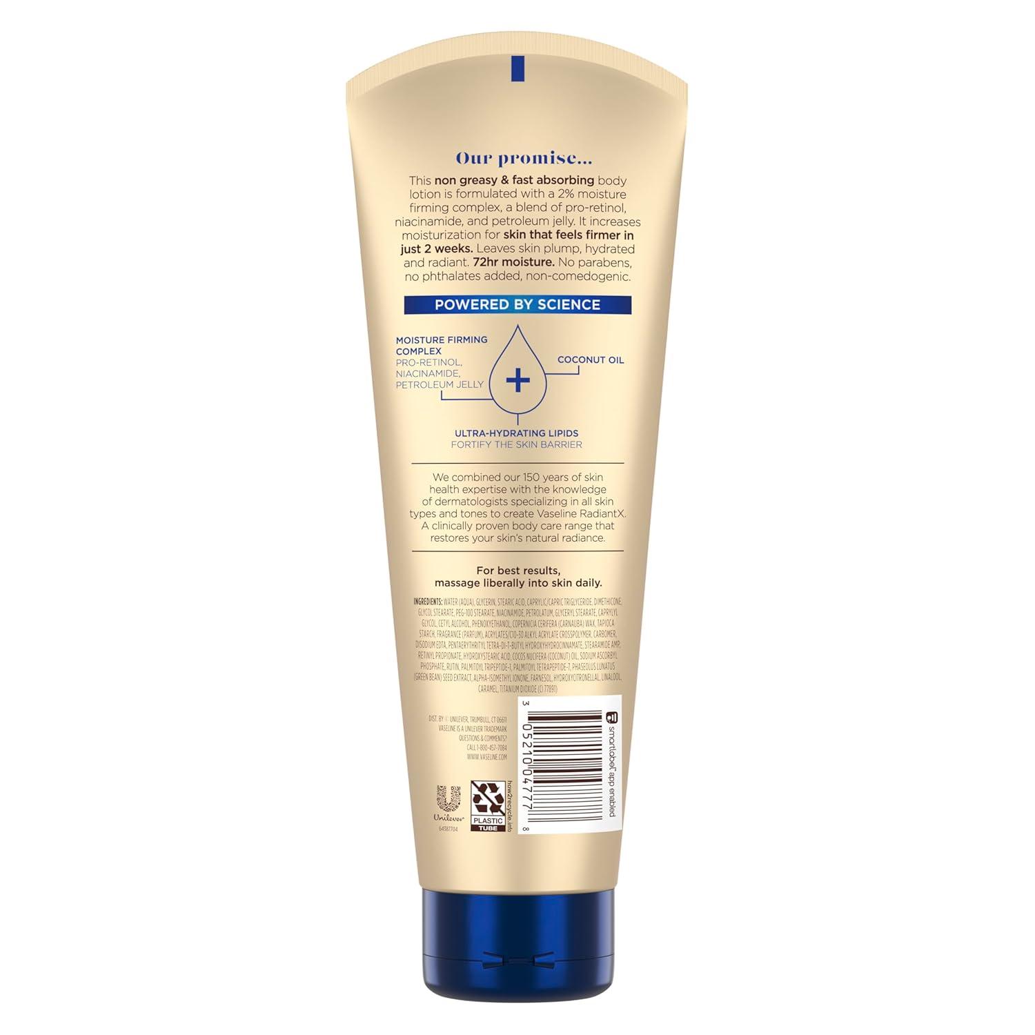 imageVaseline Radiant X Firm amp Restore with ProRetinol Niacinamide amp Coconut Oil Nourishing Body Lotion 8 oz8 Fl Oz Pack of 2