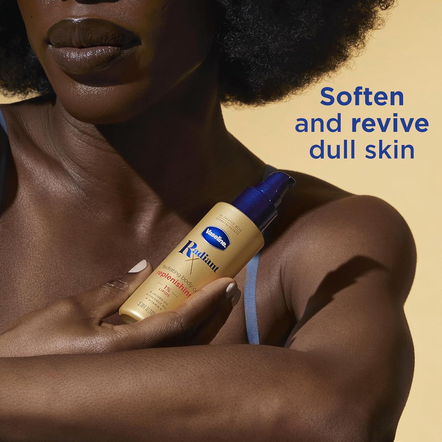 imageVaseline Radiant X Replenishing and Hydrating Body Oil with 1 Lipids Jojoba Oil Coconut Oil amp Vitamin E 37 oz37 Fl Oz Pack of 1
