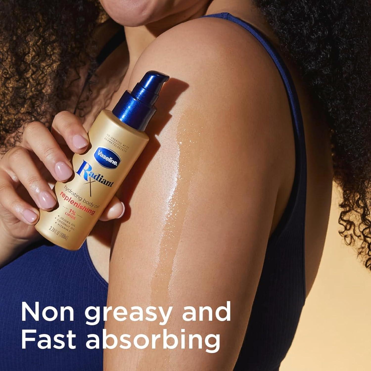 imageVaseline Radiant X Replenishing and Hydrating Body Oil with 1 Lipids Jojoba Oil Coconut Oil amp Vitamin E 37 oz37 Fl Oz Pack of 2