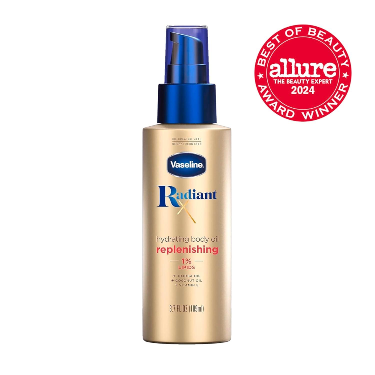 imageVaseline Radiant X Replenishing and Hydrating Body Oil with 1 Lipids Jojoba Oil Coconut Oil amp Vitamin E 37 oz37 Fl Oz Pack of 2