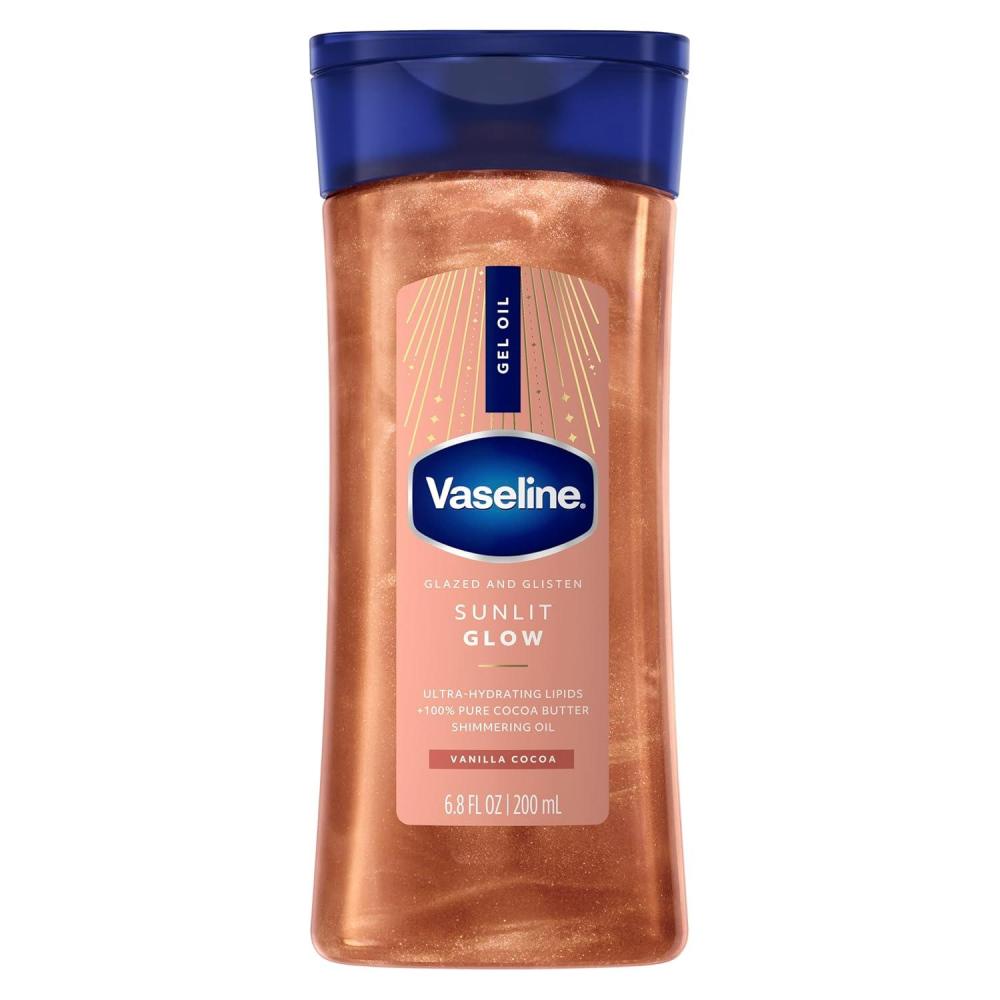 imageVaseline Glazed and Glisten Sunlit Glow Body Gel Oil Vanilla Cocoa Shimmering with UltraHydrating Lipids and 100 Pure Cocoa Butter 68 Oz