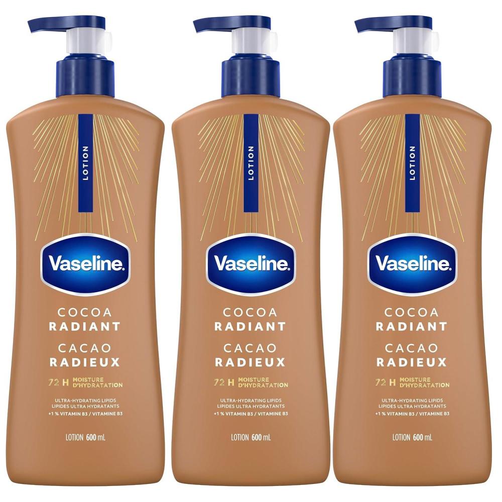 imageVaseline Intensive Care Body Lotion Cocoa Radiant 3 count for Dry Skin Lotion Made with UltraHydrating Lipids and Pure Cocoa Butter for a LongLasting Radiant Glow 203 Oz203 Fl Oz Pack of 3