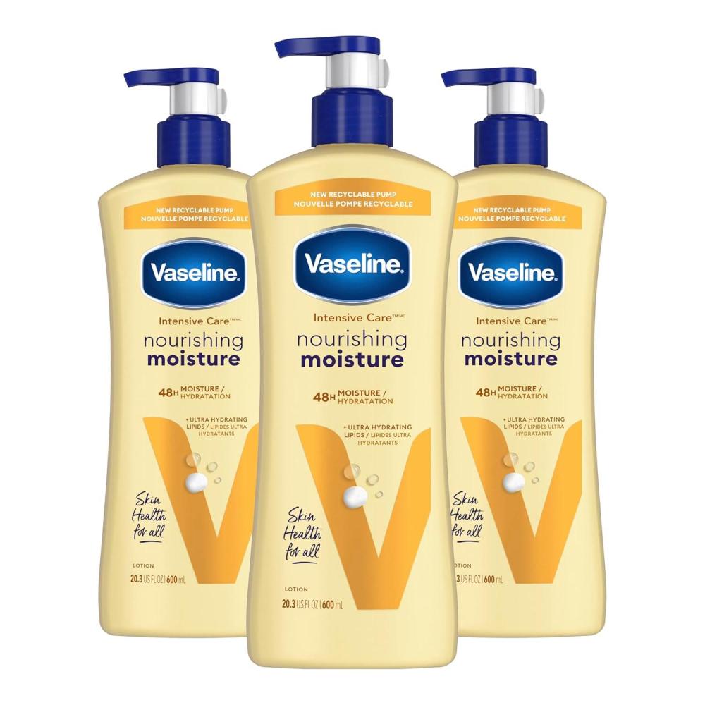 imageVaseline Intensive Care Nourishing Moisture Body Lotion 3 Pk Made with UltraHydrating Lipids Pure Oat Extract for Dry Skin for Nourished HealthyLooking Skin 203 oz203 Fl Oz Pack of 3