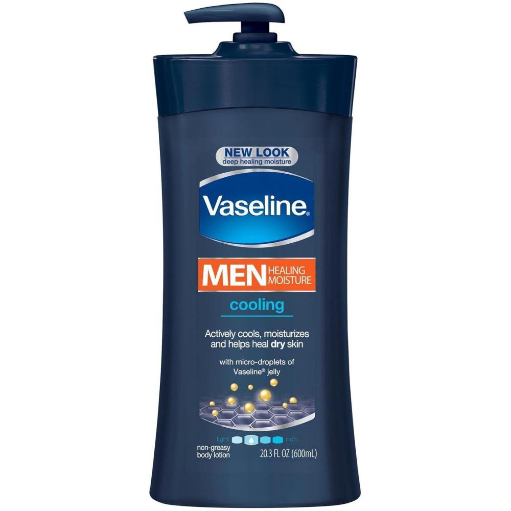 imageVaseline Men Cooling Hydration 3in1 4 Pack for Dry Skin Face Hands amp Body Lotion for Men with Menthol amp UltraHydrating Lipids 203 ozAloe Vera