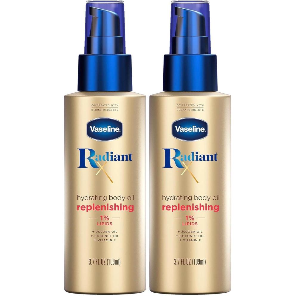 imageVaseline Radiant X Replenishing and Hydrating Body Oil with 1 Lipids Jojoba Oil Coconut Oil amp Vitamin E 37 oz37 Fl Oz Pack of 2