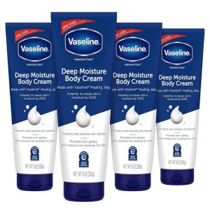 Vaseline Intensive Care Body Cream Deep Moisture 4 pk with Healing Petroleum Jelly & Vitamin E Rich & Smooth for Dry Skin 9 oz(9 Ounce (Pack of 4))