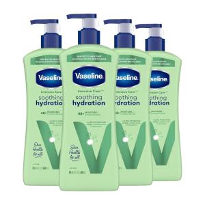 Vaseline Intensive Care Body Lotion for Dry Skin Soothing Hydration Lotion Made with Ultra-Hydrating Lipids + 1% Aloe Vera Extract to Refresh Dehydrated Skin 20.3 oz, Pack of 3 (packaging May Vary)(20.3 Fl Oz (Pack of 4))