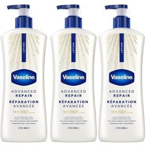 Vaseline Intensive Care Unscented Advanced Repair Body Lotion – Ultra-Hydrating with Lipids for Extremely Dry Skin, 20.3 oz, Pack of 3(Unscented)