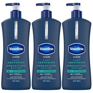 Vaseline Men’s Healing Moisture Hand & Body Lotion For Dry or Cracked Skin Fast Absorbing Non-Greasy Lotion for Men 20.3 oz, Pack of 3(20.3 Fl Oz (Pack of 3))