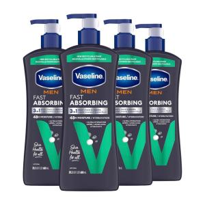 Vaseline Men’s Healing Moisture Hand & Body Lotion For Dry or Cracked Skin Fast Absorbing Non-Greasy Lotion for Men 20.3 oz, Pack of 3(20.3 Fl Oz (Pack of 4))