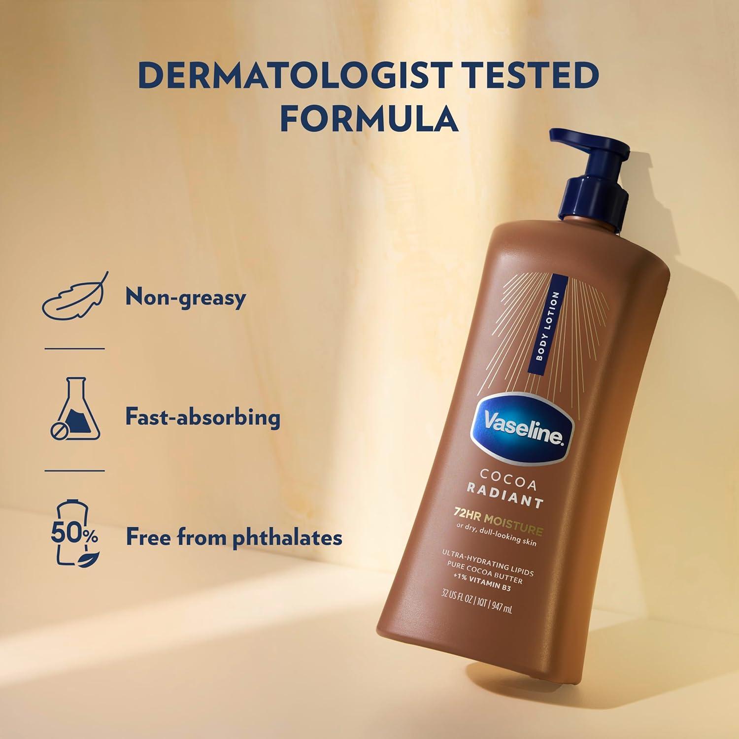 imageVaseline Intensive Care Body Lotion Cocoa Radiant for Dry Skin Lotion Made with UltraHydrating Lipids and Pure Cocoa Butter for a LongLasting Radiant Glow 32 Fl ozBROWN