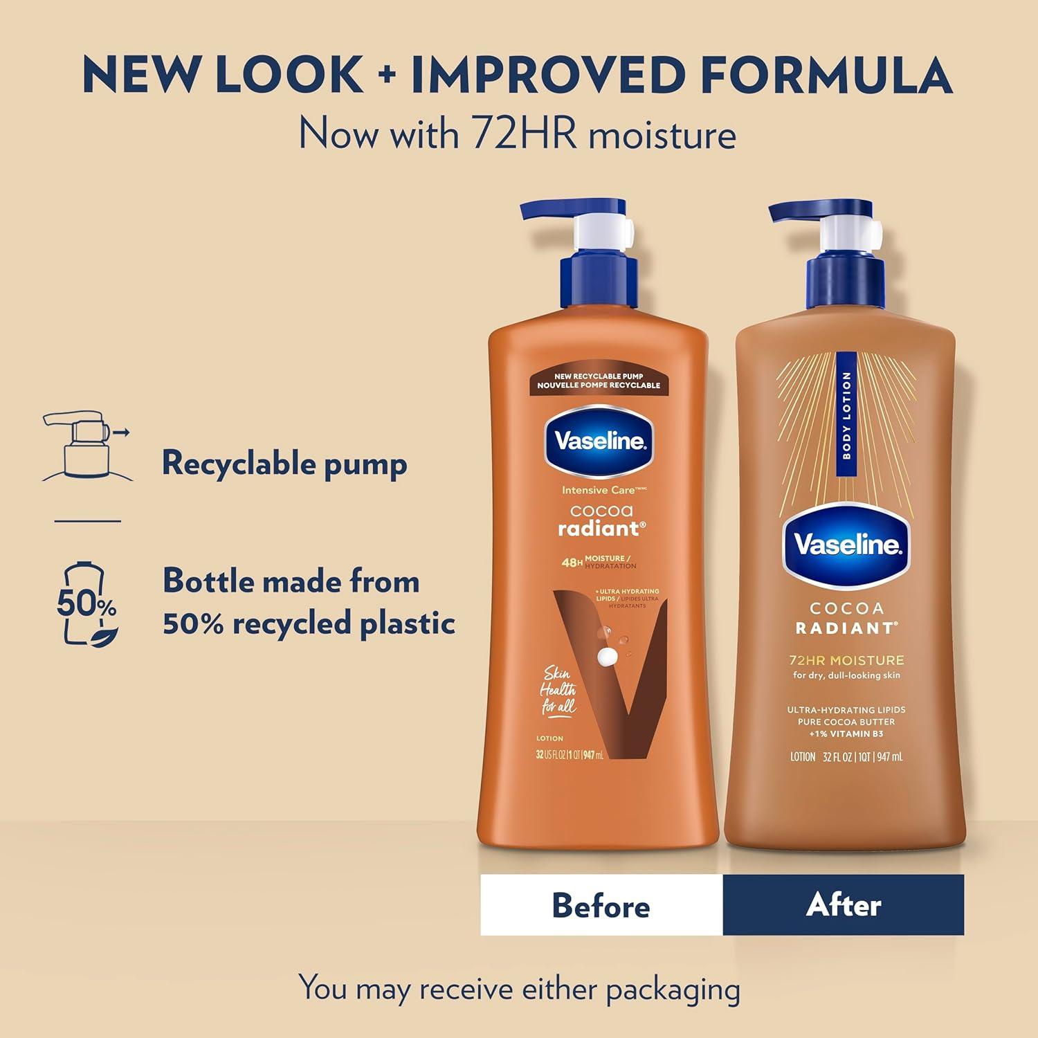 imageVaseline Intensive Care Body Lotion Cocoa Radiant for Dry Skin Lotion Made with UltraHydrating Lipids and Pure Cocoa Butter for a LongLasting Radiant Glow 32 Fl ozBROWN