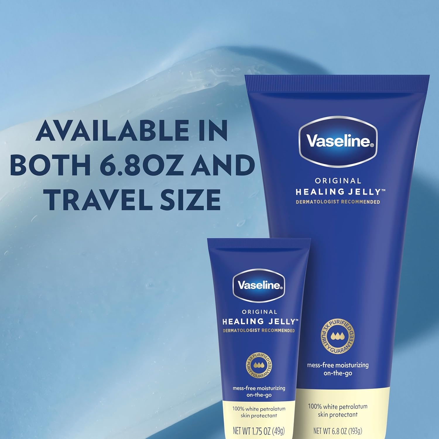 image:imageVaseline Original Healing Jelly 3 Pack White Petrolatum Skin Protectant for MessFree Moisturizing OntheGo with 3x Purified Purity Guaranteed Formula 68 oz68 Ounce Pack of 3